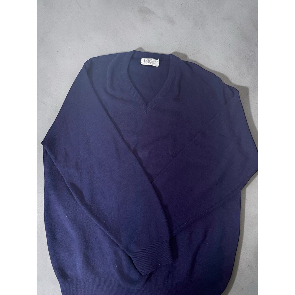 Vintage Jantzen Sweater Mens XXL Blue V Neck Pullover Made USA Knit Classic